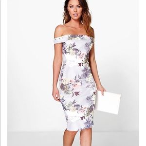 Boohoo off the shoulder floral dress
